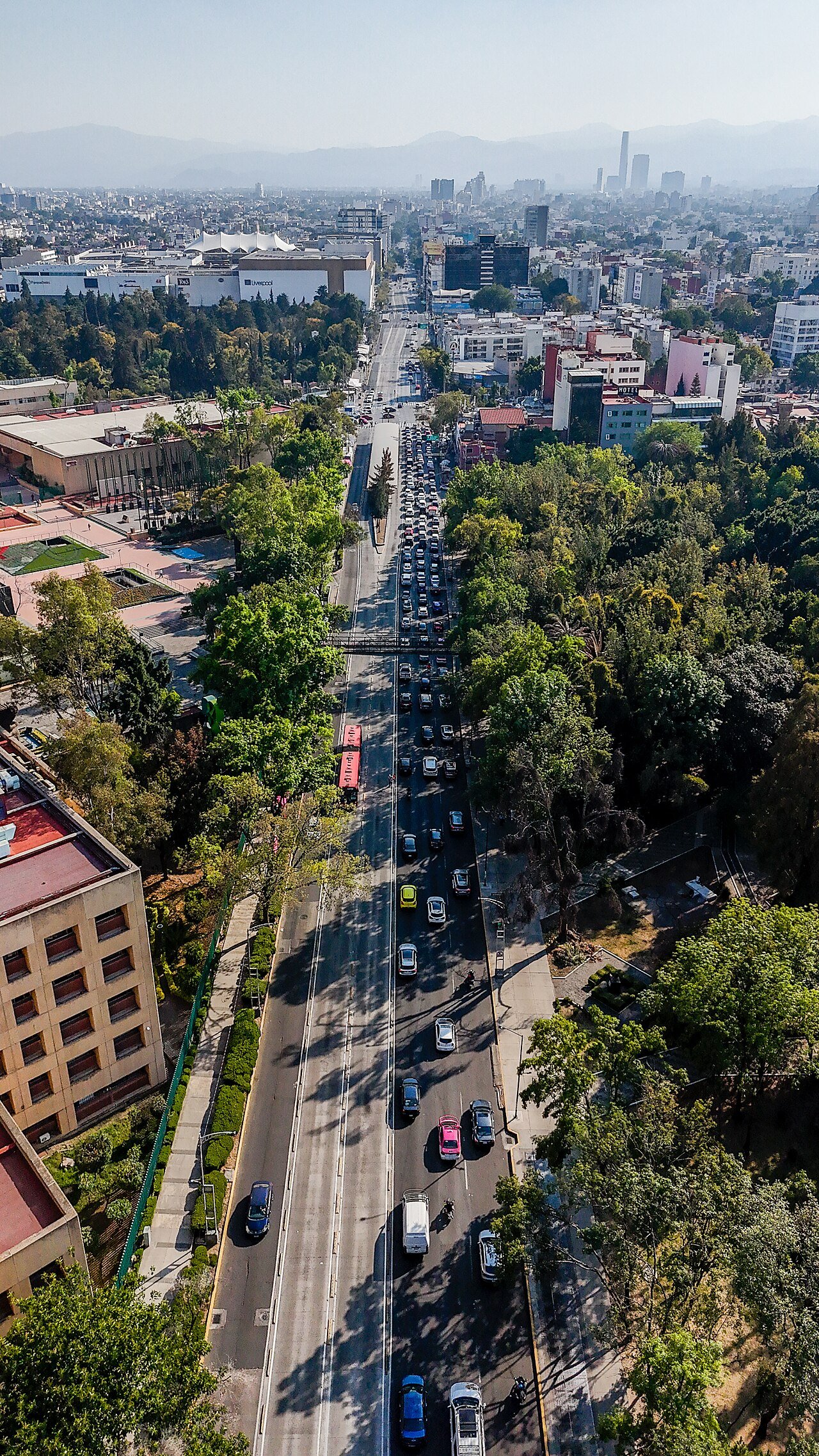 Vista aérea de una avenida de la Ciudad de México