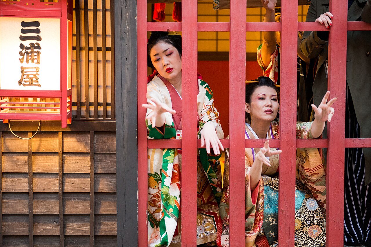 Escena de época Edo con vestimenta tradicional