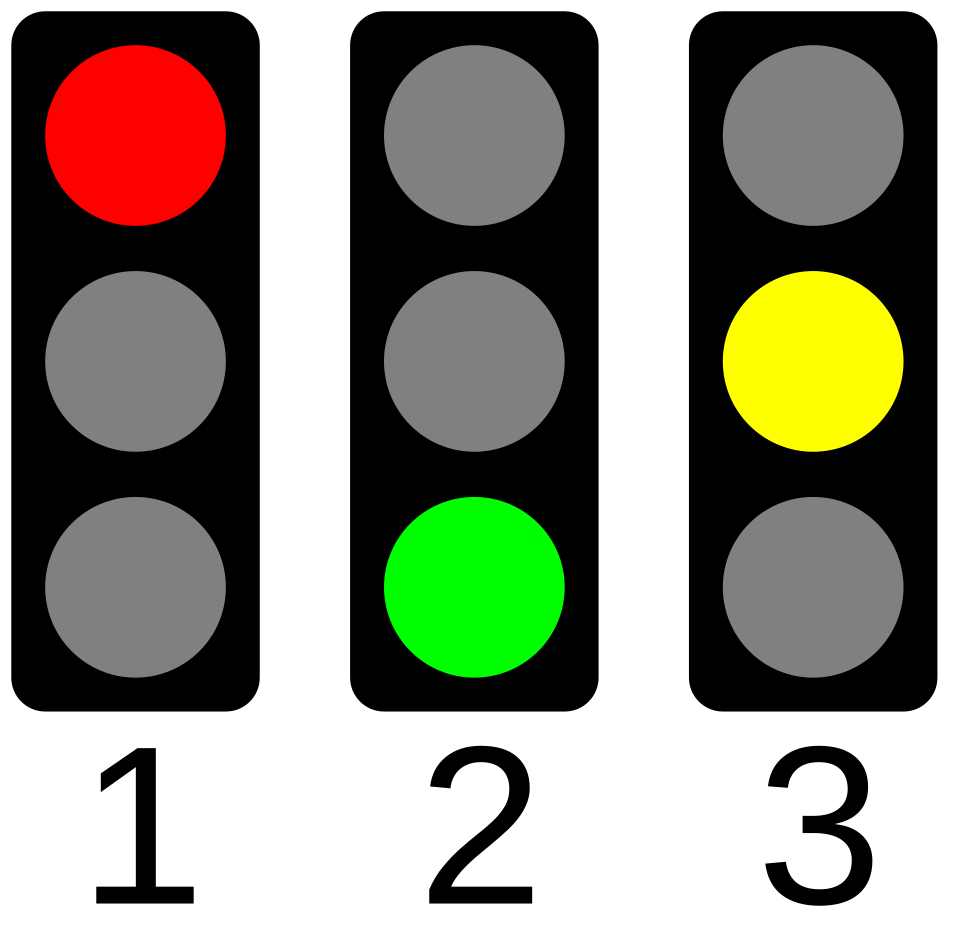 Semáforo con luces roja, amarilla y verde