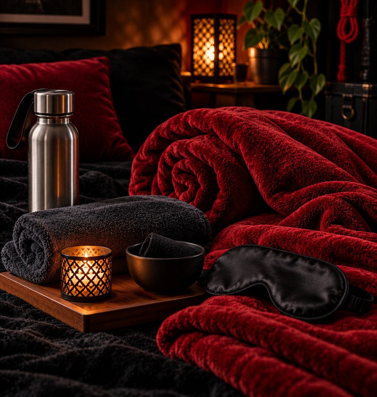 Kit de aftercare: agua, toalla, manta y antifaz
